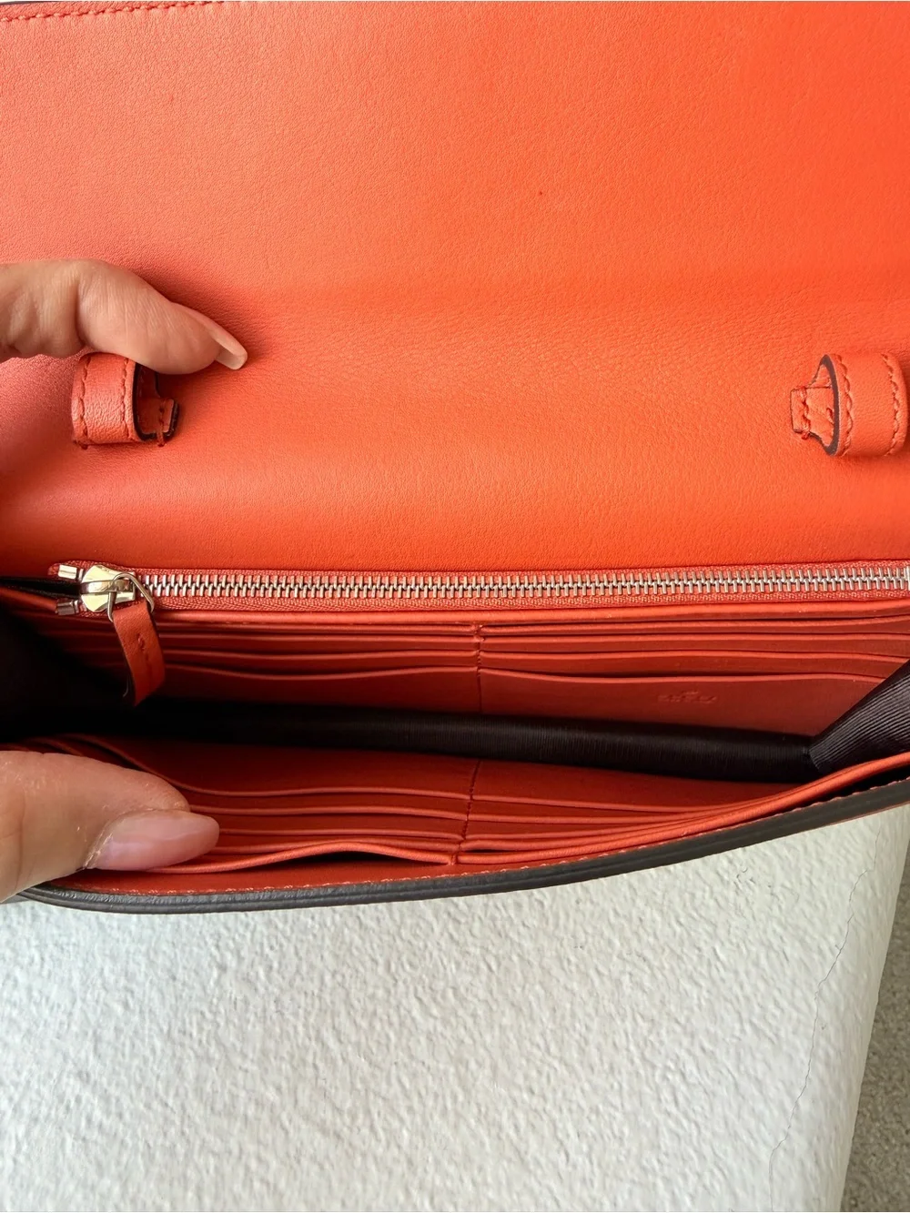 GUCCI Coral Orange Leather Wallet on Chain Crossbody/ Clutch with Interlocking G